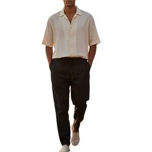 Cafe Luna Men's Drawstring Pants, Summer Ready, Black, Size 36-38
